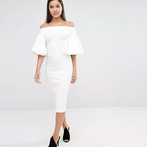 🎀 AQ/AQ Rising Bardot Frill Sleeve Midi Dress | Size S